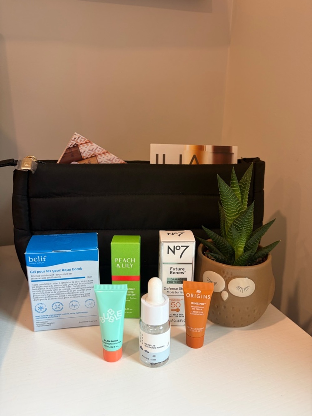 Black Quilted Cosmetic Travel Bag Skincare BUNDLE - samples - trial size ULTA